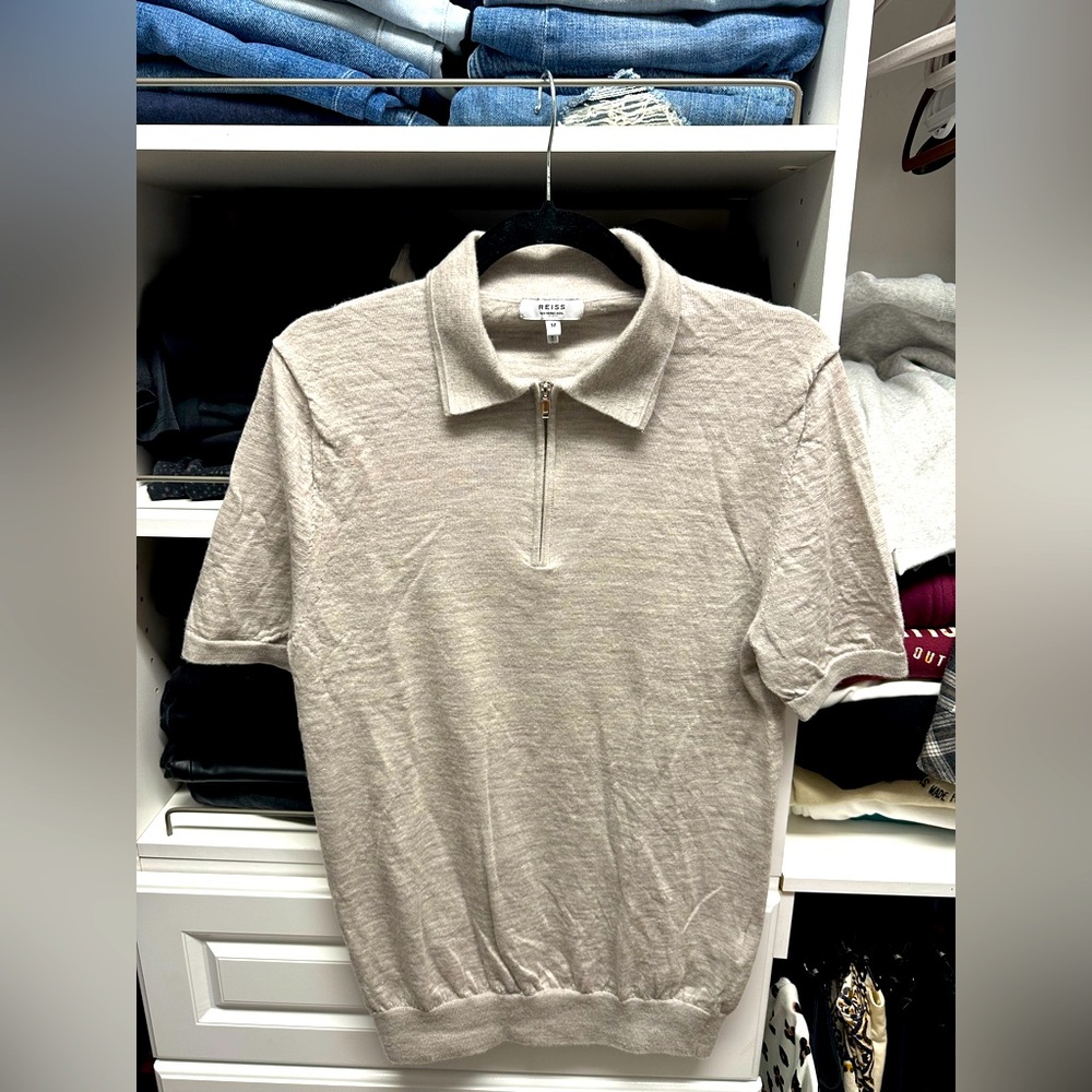 Reiss Short Sleeve Polo - Light Dust Pink - Size M